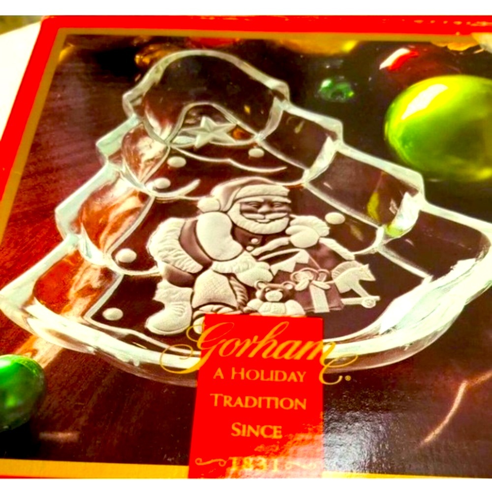 Gorham Crystal Santa Tree Candy Dish Christmas Decor New In Box A Lenox Brand